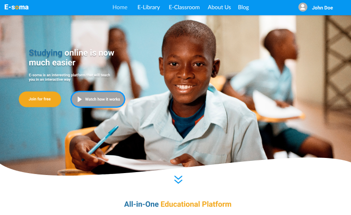 Screenshot Esoma website