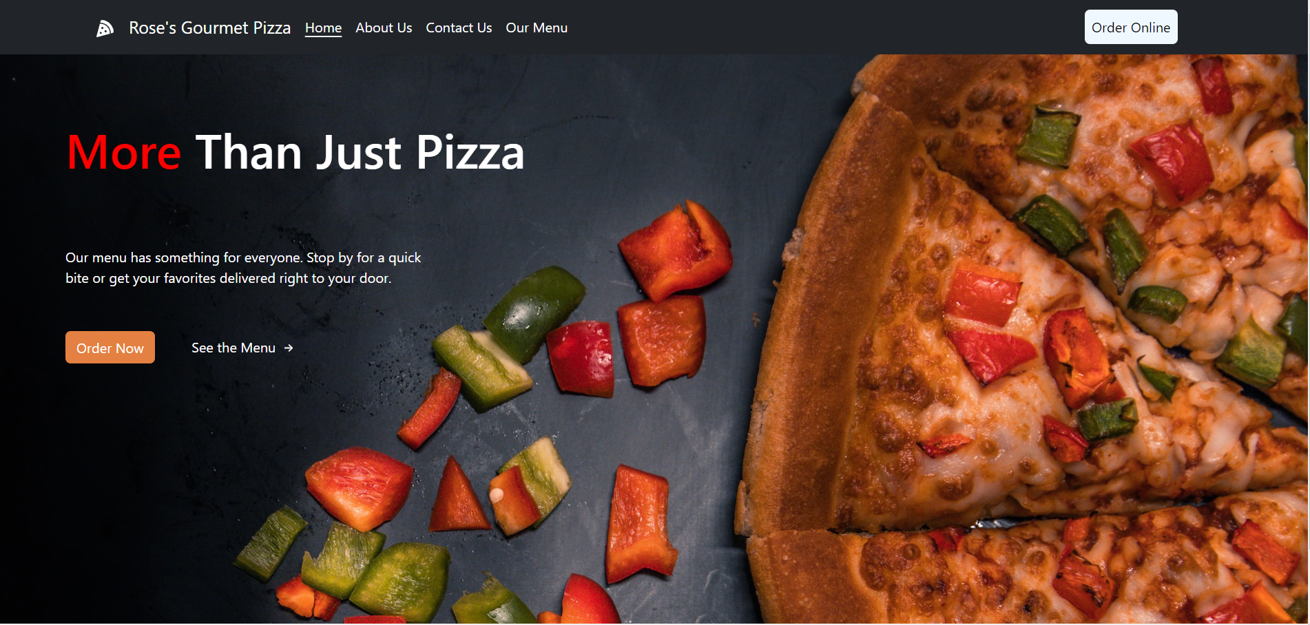 Screenshot of Rose's Gourmet Pizza website