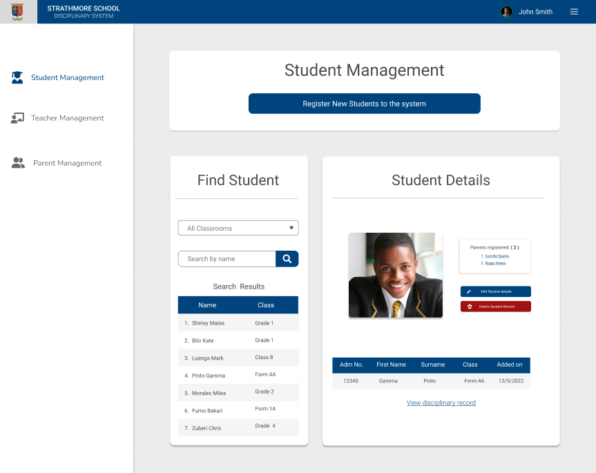 Screenshot Strathmore Disciplinary System website